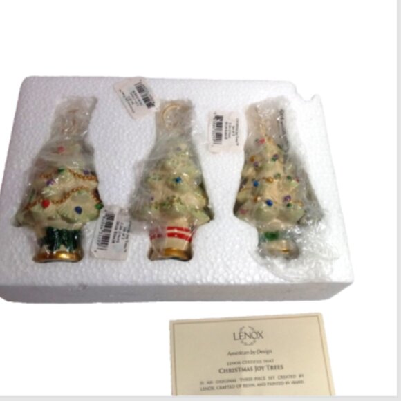 Lenox Christmas Tree Set 3-Pc JOY Letters 5" Handpainted Figurines Holiday OIB - Picture 6 of 13